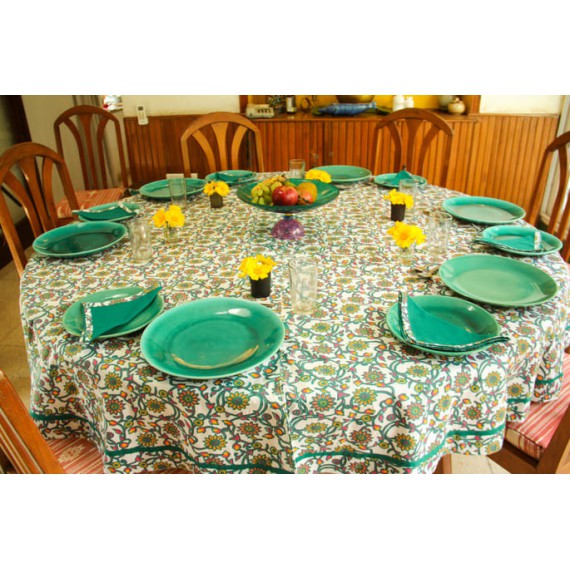 Green flower Round Table Cloth for Eight