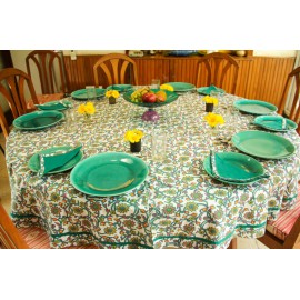 Green flower Round Table Cloth for Eight