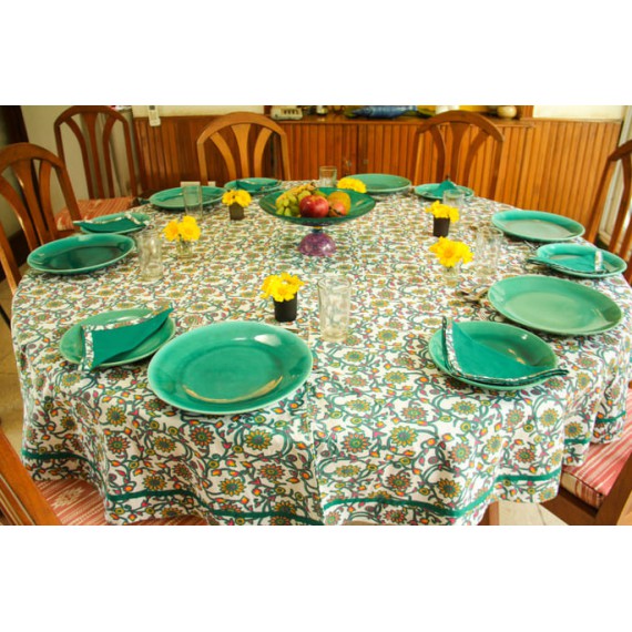 Green flower Round Table Cloth for Eight