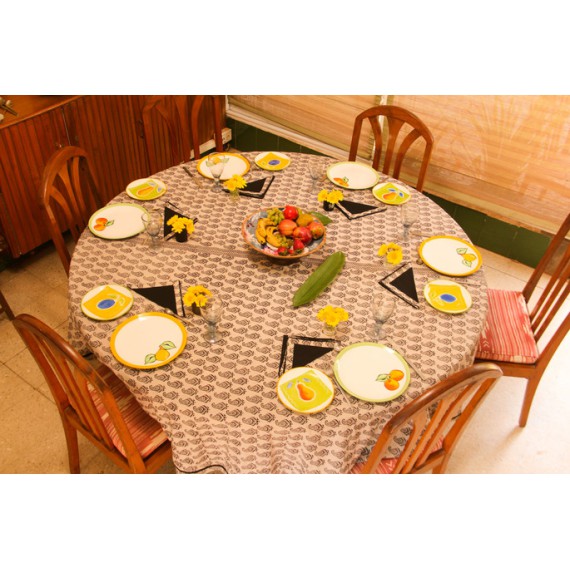 Black paisley round table cloth for eight