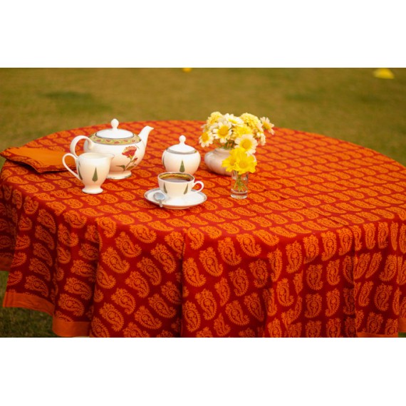 Orange round table cloth for six