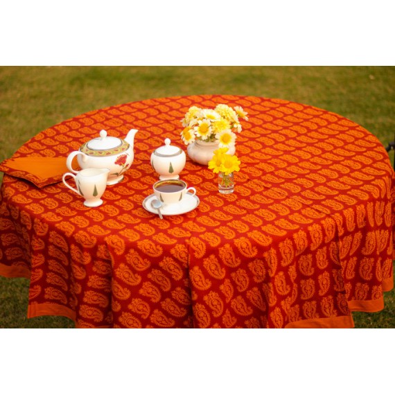 Orange round table cloth for six