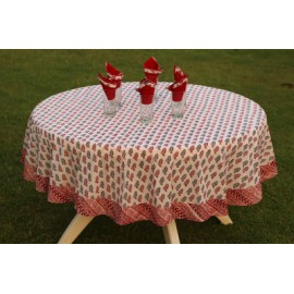 Black and red round table cloth for six