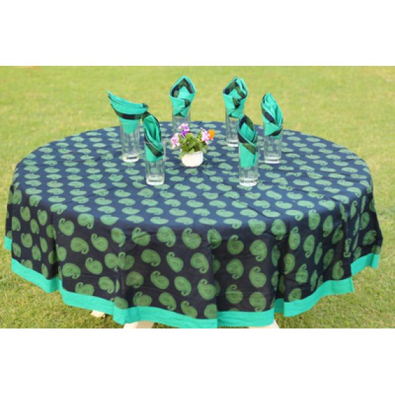 Green paisley round table cloth for six