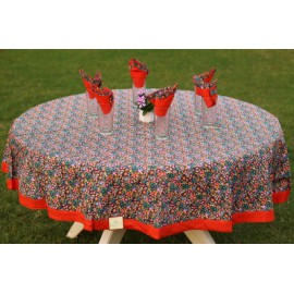 Orange multicolour round table cloth for six