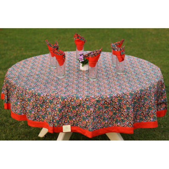 Orange multicolour round table cloth for six