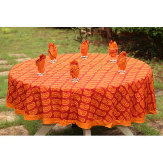 Orange round table cloth for six