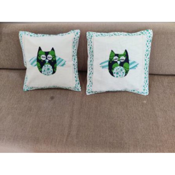 White and green owl cushion covers