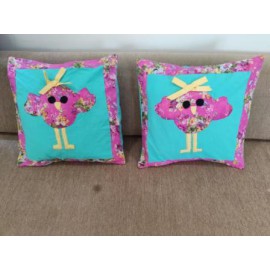 Blue and pink doll cushion covers