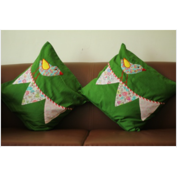 Green bird cushion covers