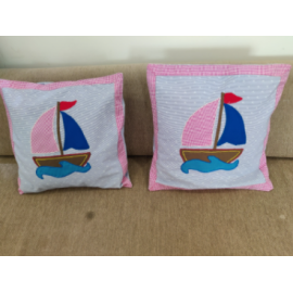 Blue and red ship cushion covers