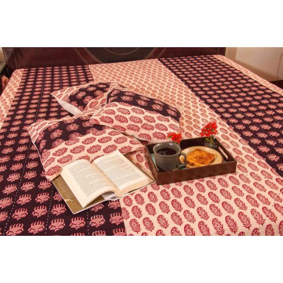 Red and black block printed double bed cover