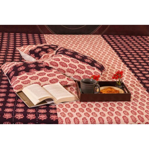 Red and black block printed double bed cover