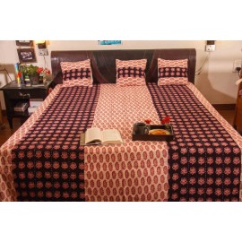 Red and black block printed double bed cover