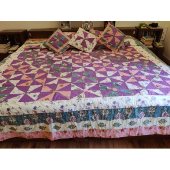 Purple patchwork bed cover