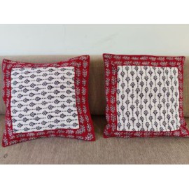 Maroon and White bagh block printed cushion