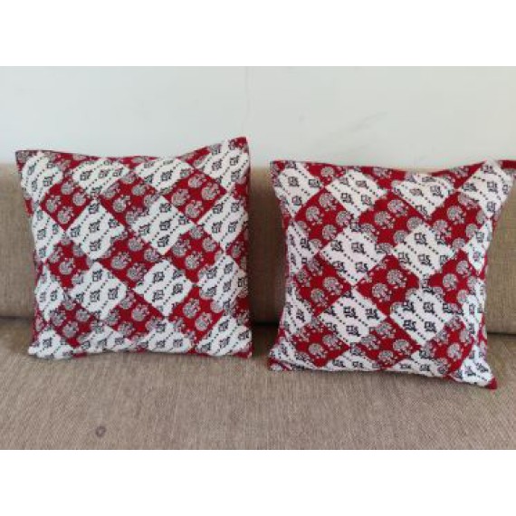 Red and White patchwork cushion covers