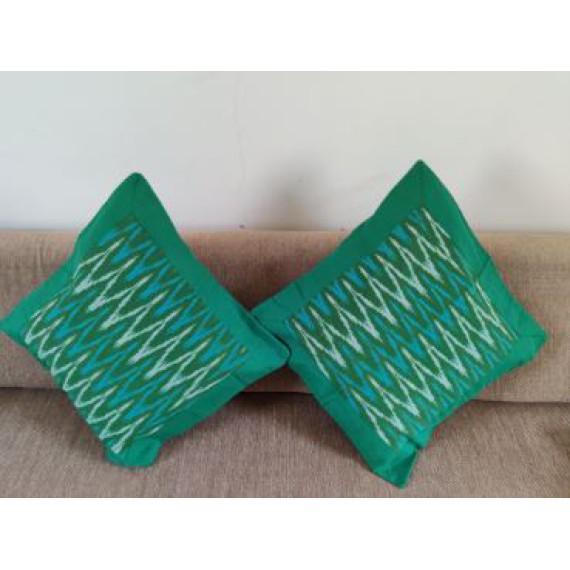 Ikat green cushion covers