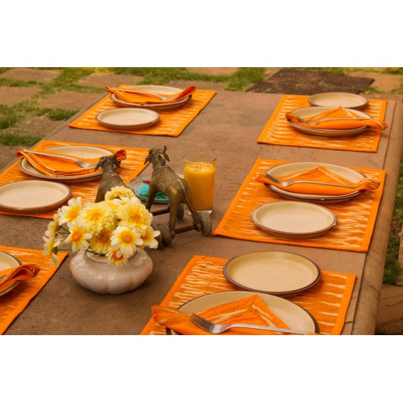 Orange Ikat table mat set of six